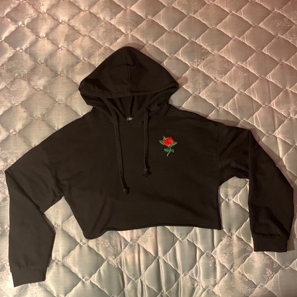 Large black crop top hoodie
